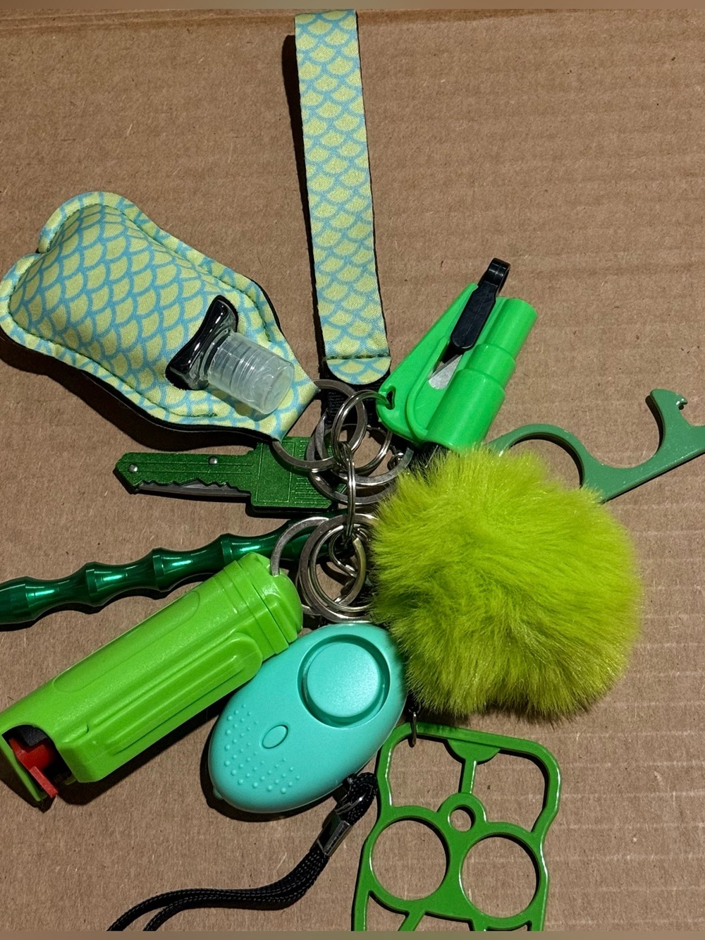 Kids Safety Keychain Set with Green Pom Pom